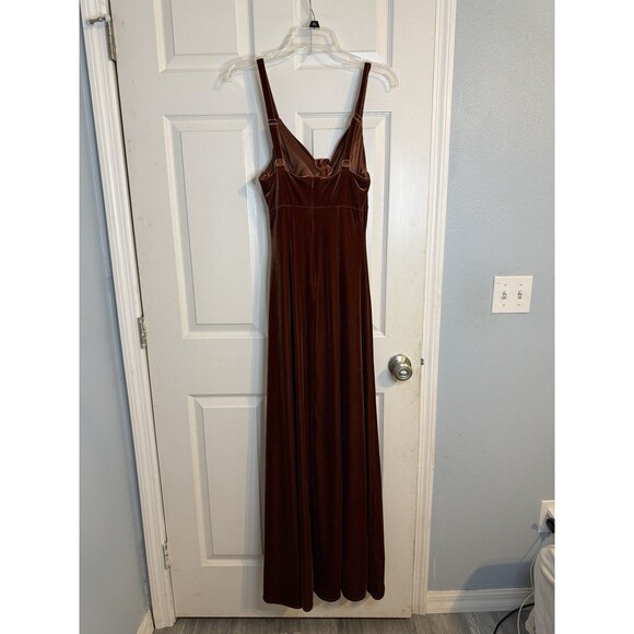 Revelry Drew Velvet Maxi Gown Dress Sz 4 Tie Front Bridesmaid Terracota Brown - Picture 7 of 9